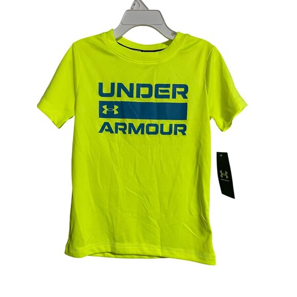 Under Armour Kids Neon Yellow UPF 50 Swim Shirt 100% Polyester Short Sleeve Sz 5 - Picture 1 of 6